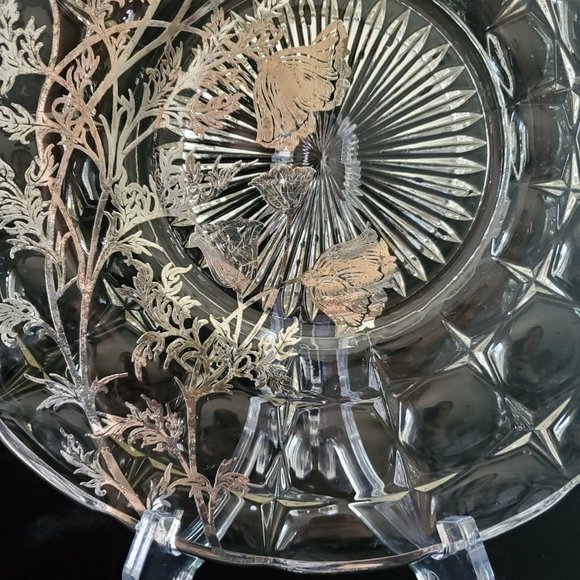 Vintage Silver City Glass Co "Flanders" Silver Overlay Raised Round Platter - Picture 4 of 9